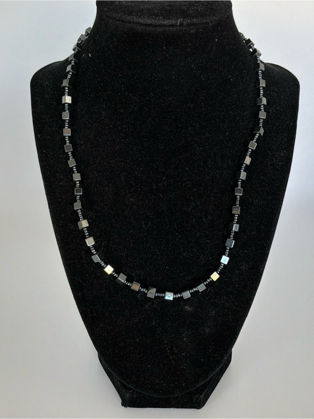 Hematite Cube Beaded Necklace Gunmetal Gray Magnetic Clasp